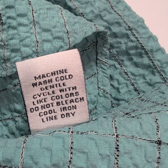 Habitat Top Womens Small Blue Button Front Art Crinkle Blouse - Picture 7 of 9